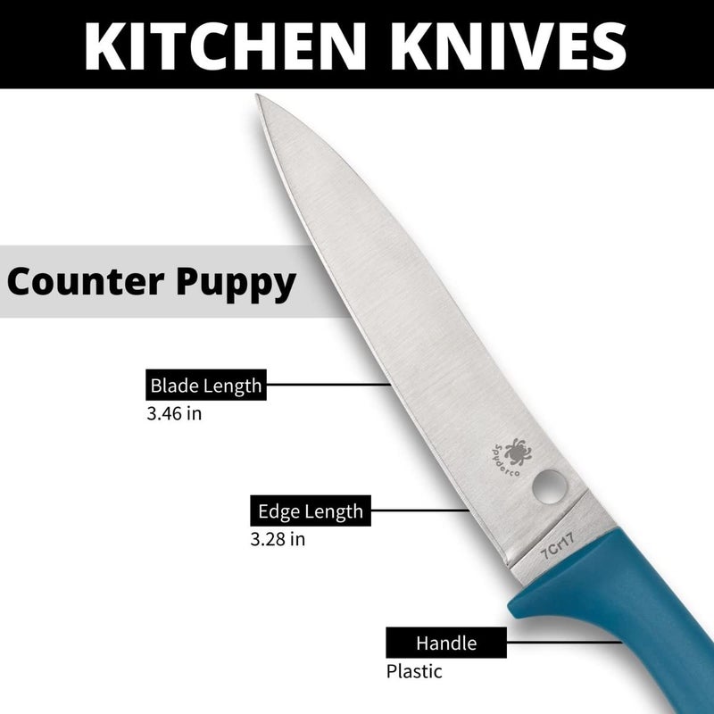Spyderco Counter Puppy 6.9" Kitchen Knife with 3.46" Corrosion-Resistant 7Cr17 Stainless Steel Blade and Injection-Molded Blue Plastic Handle - Plainedge - K20PBL - Image 4